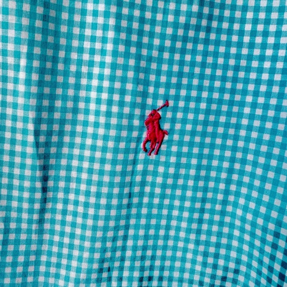 Ralph Lauren Polo Men's Aqua Checkered Button Down Long Sleeve Shirt L EUC - Picture 6 of 9